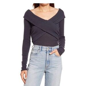 Free People Off-Shoulder Sweater - Dark Gray